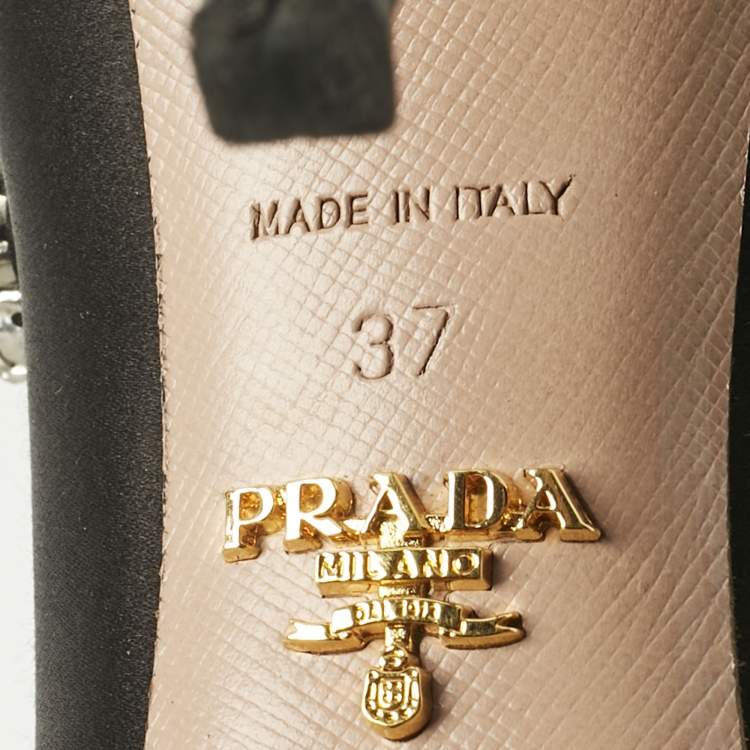 Pre Owned Prada Black Satin Crystal Embellished Pointed Toe Pumps Size 37