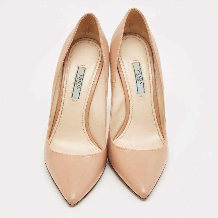 Pre Owned Prada Beige Leather Pointed Toe Pumps Size 37.5