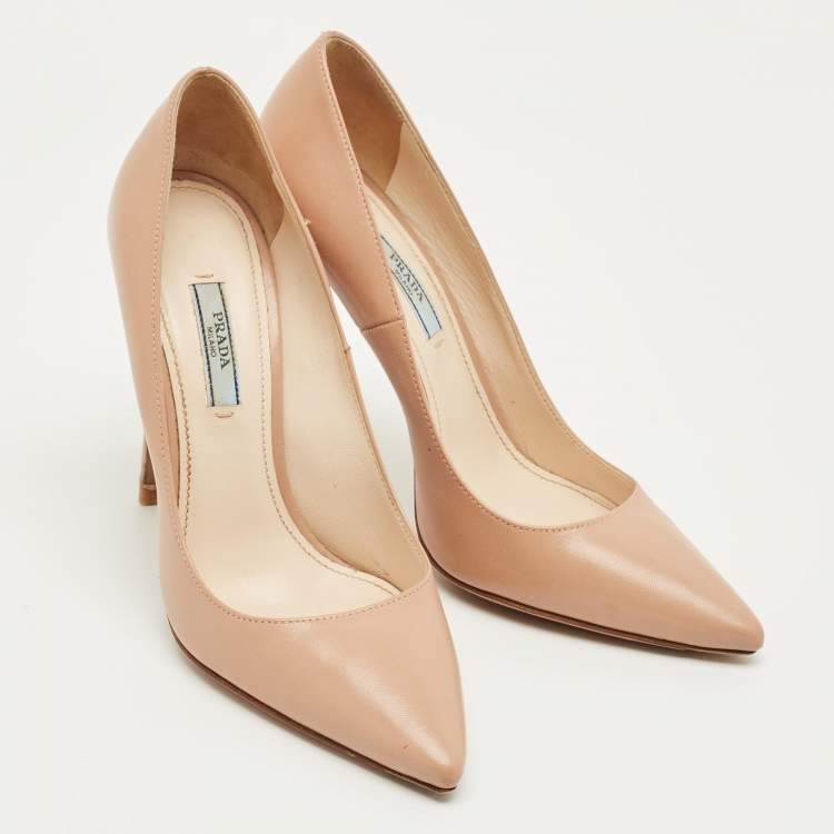 Pre Owned Prada Beige Leather Pointed Toe Pumps Size 37.5