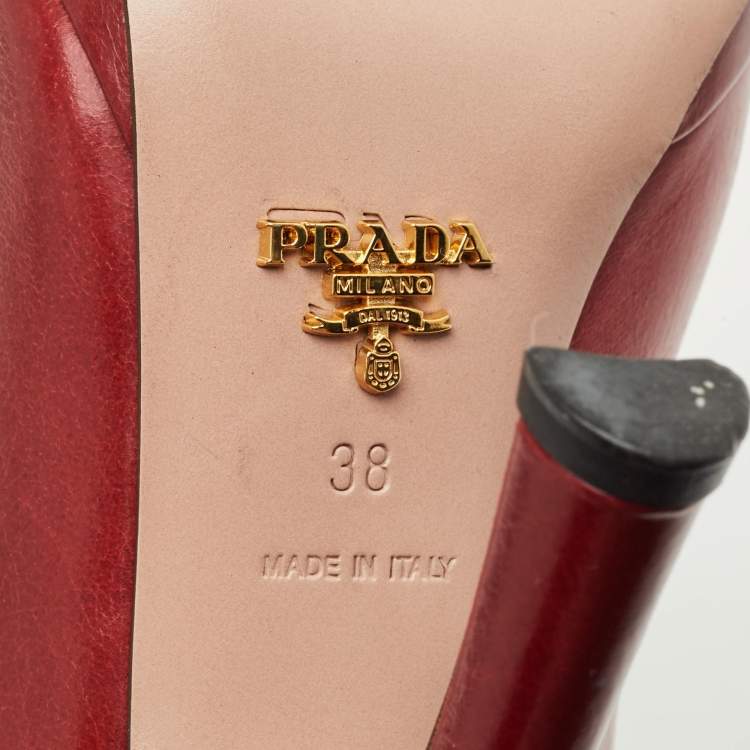 Pre Owned Prada Red Leather Mary Jane Pumps Size 38 