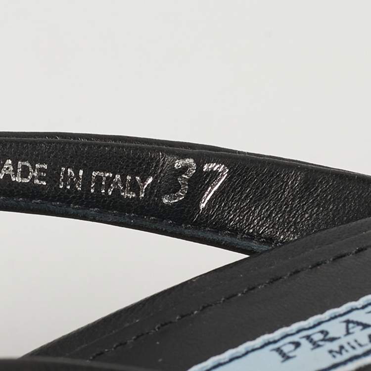 Pre Owned Prada Black Raffia and Leather Cork Ankle Strap Sandals Size 37