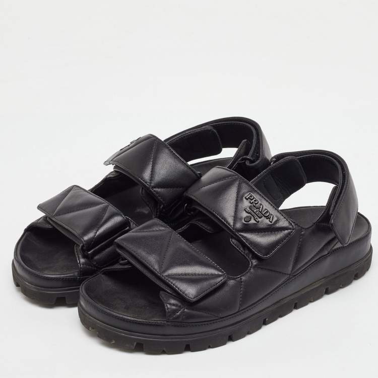 Pre Owned Prada Black Quilted Padded Leather Ankle Strap Sandals Size 38