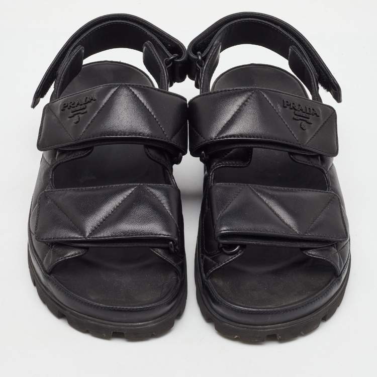 Pre Owned Prada Black Quilted Padded Leather Ankle Strap Sandals Size 38