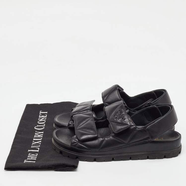 Pre Owned Prada Black Quilted Padded Leather Ankle Strap Sandals Size 38