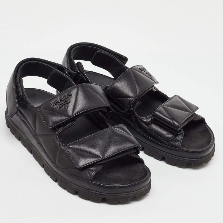 Pre Owned Prada Black Quilted Padded Leather Ankle Strap Sandals Size 38