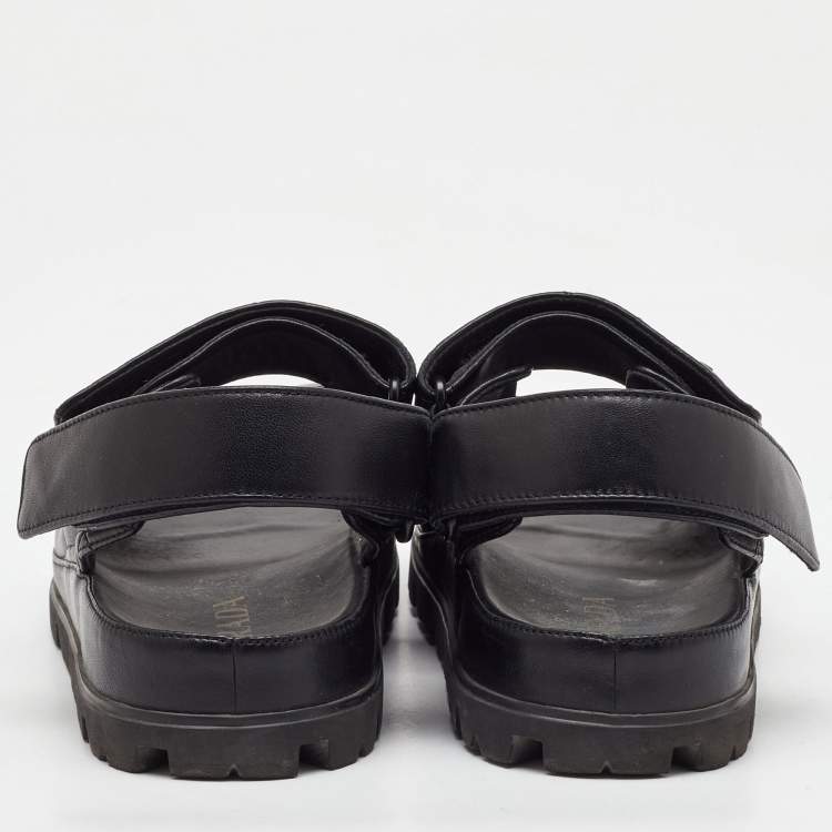 Pre Owned Prada Black Quilted Padded Leather Ankle Strap Sandals Size 38