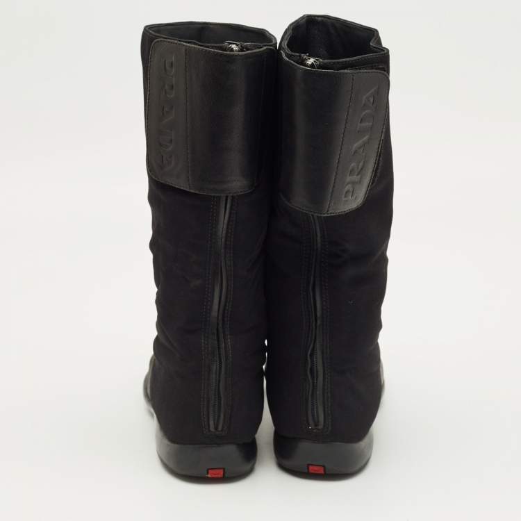 Pre Owned Prada Black Leather Knee Length Boots Size 37