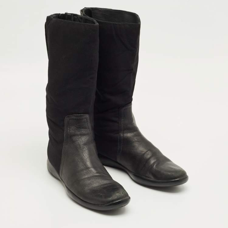 Pre Owned Prada Black Leather Knee Length Boots Size 37