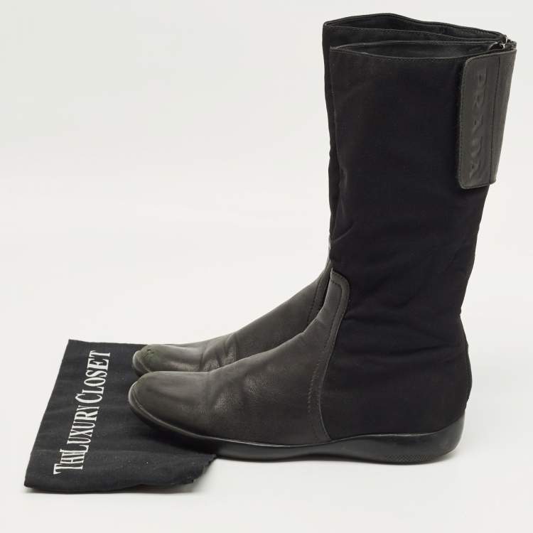 Pre Owned Prada Black Leather Knee Length Boots Size 37