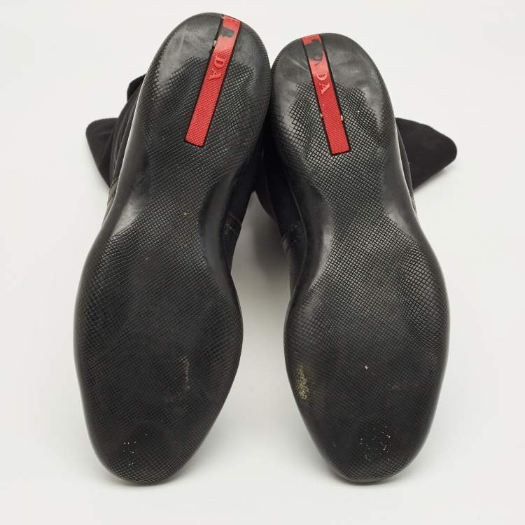 Pre Owned Prada Black Leather Knee Length Boots Size 37