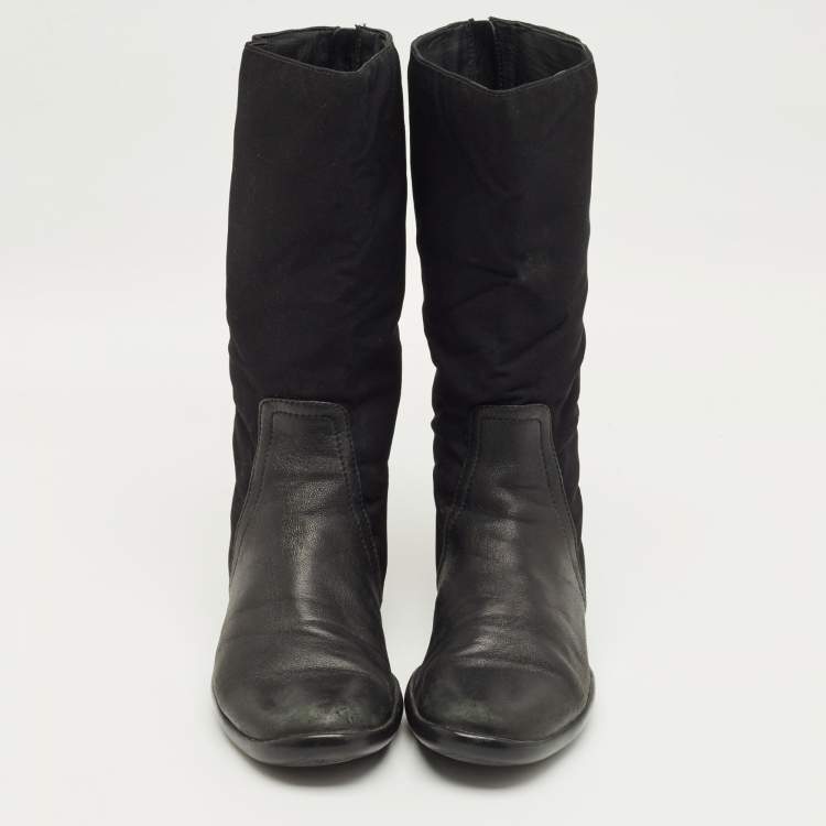 Pre Owned Prada Black Leather Knee Length Boots Size 37