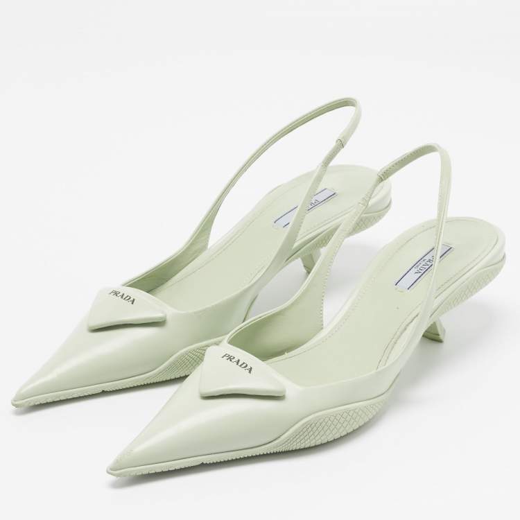Pre Owned Prada Green Leather Pointed Toe Slingback Pumps 39.5