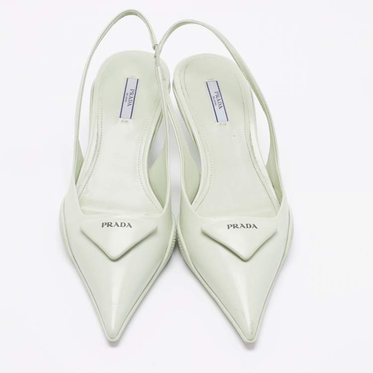 Pre Owned Prada Green Leather Pointed Toe Slingback Pumps 39.5