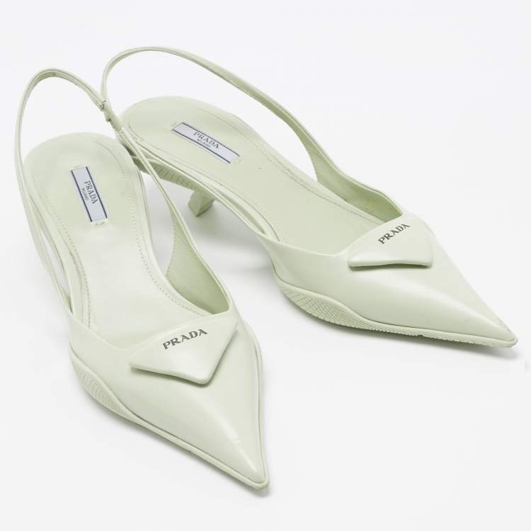 Pre Owned Prada Green Leather Pointed Toe Slingback Pumps 39.5