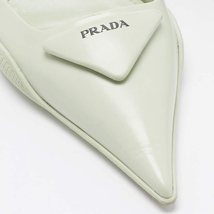 Pre Owned Prada Green Leather Pointed Toe Slingback Pumps 39.5