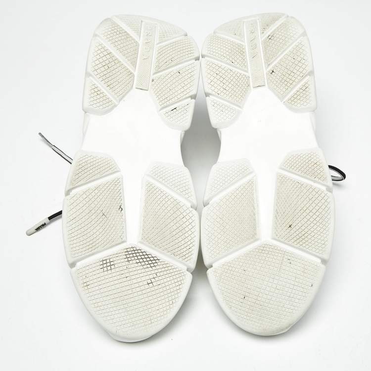 Pre Owned Prada White Knit Fabric Logo Low Top Sneakers Size 37.5