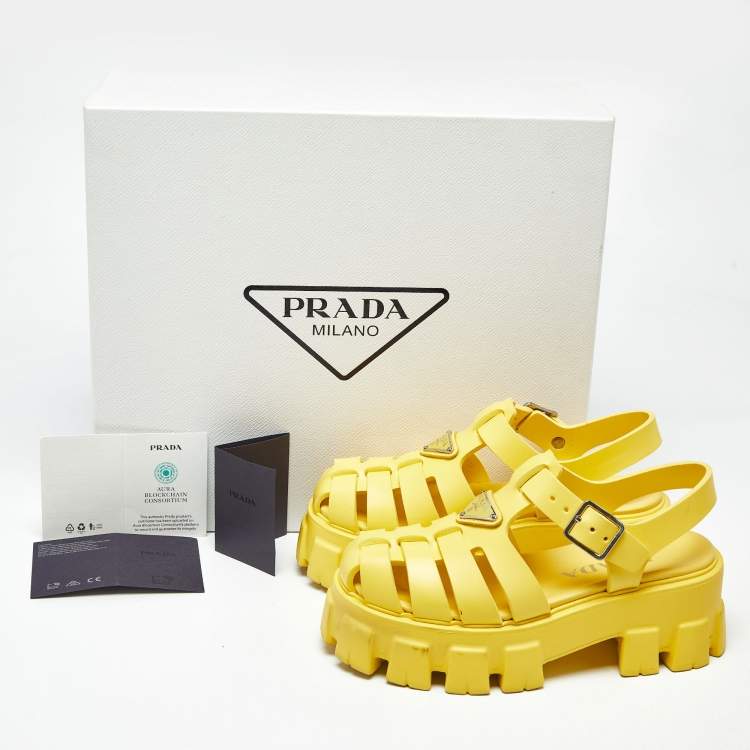 Pre Owned Prada Yellow Rubber Monolith Sandals Size 35