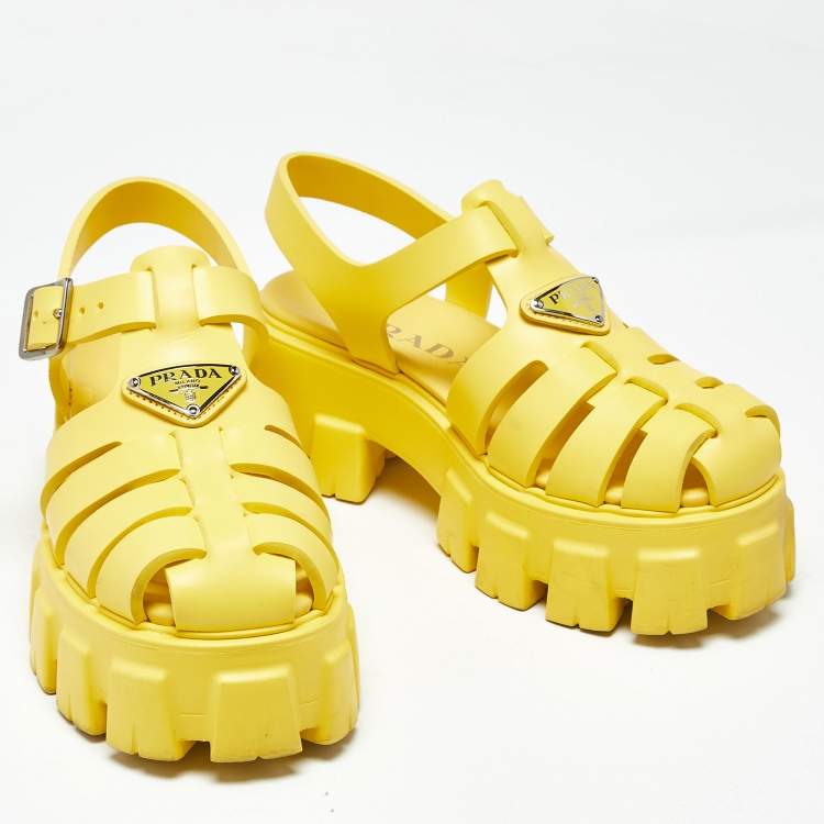 Pre Owned Prada Yellow Rubber Monolith Sandals Size 35