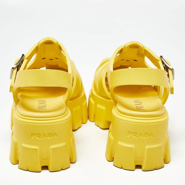 Pre Owned Prada Yellow Rubber Monolith Sandals Size 35