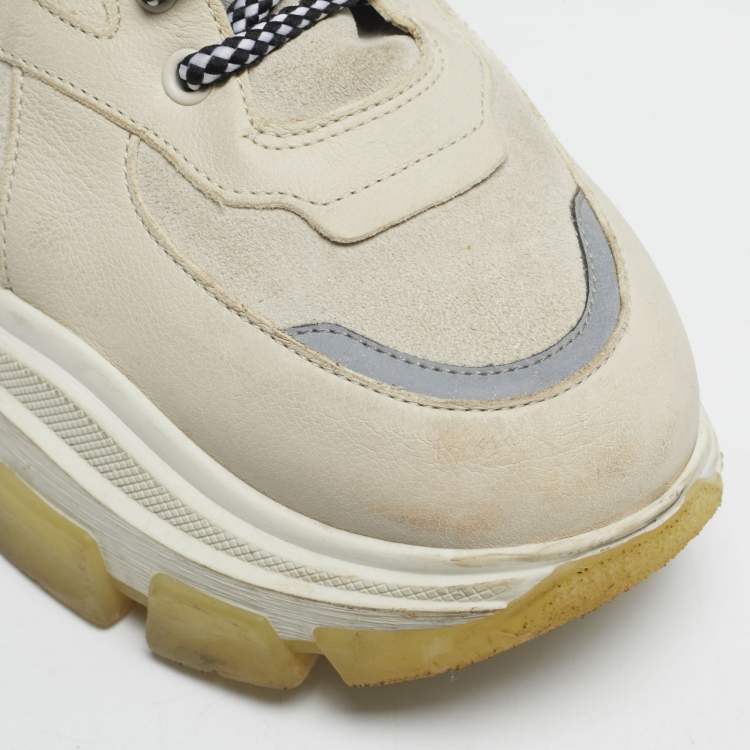 Pre Owned Prada Grey Leather and Shearling Hiking High Top Sneakers Size 38.5