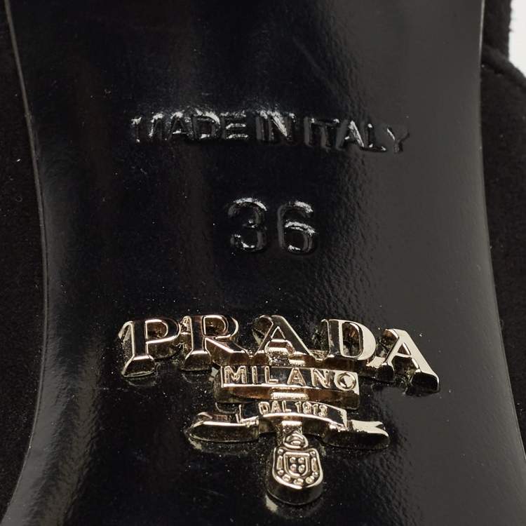 Pre Owned Prada Black Suede Grosgrain Peep Toe Mules  Size 36