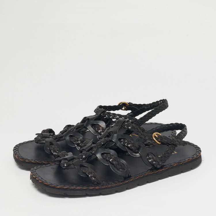 Pre Owned Prada Black Woven Leather Slingback Sandals Size 40