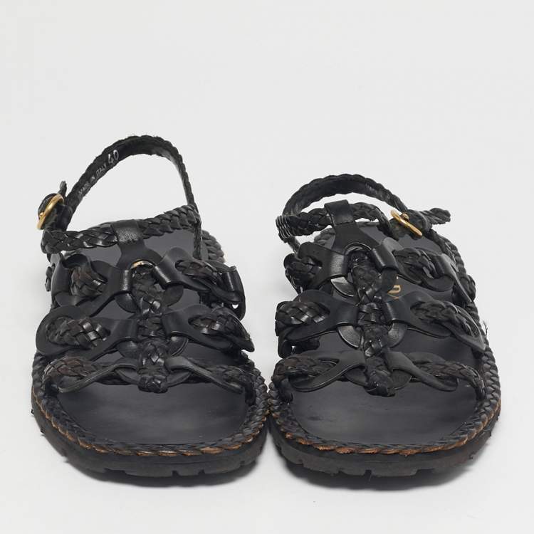 Pre Owned Prada Black Woven Leather Slingback Sandals Size 40