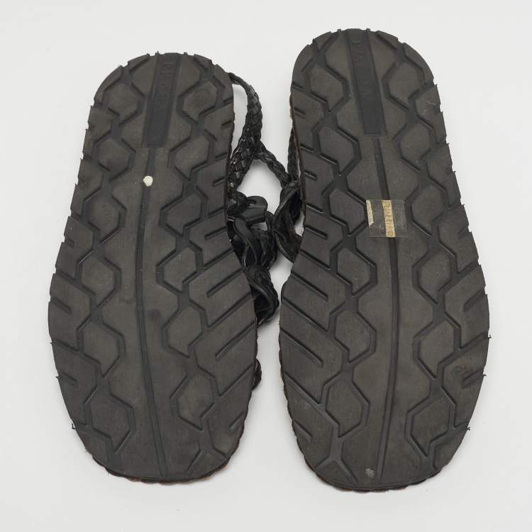 Pre Owned Prada Black Woven Leather Slingback Sandals Size 40