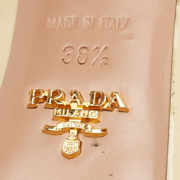 Pre Owned Prada Cream Patent Leather Peep Toe Slingback Pumps Size 38.5