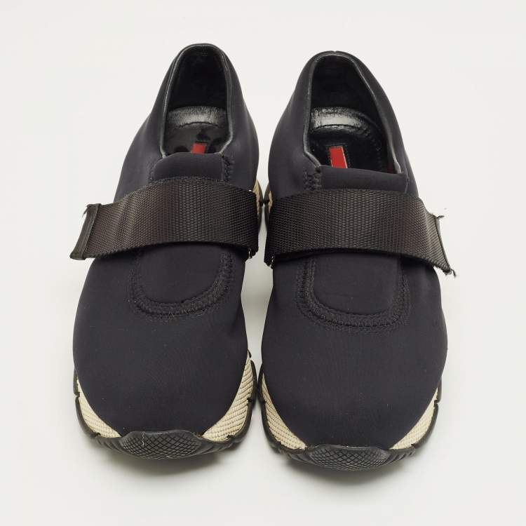 Pre Owned Prada Navy Blue Neoprene Velcro Sneakers Size 37