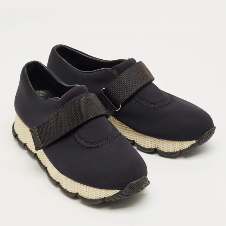 Pre Owned Prada Navy Blue Neoprene Velcro Sneakers Size 37