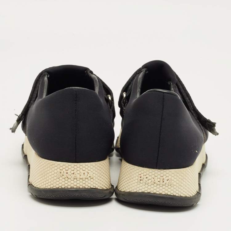 Pre Owned Prada Navy Blue Neoprene Velcro Sneakers Size 37