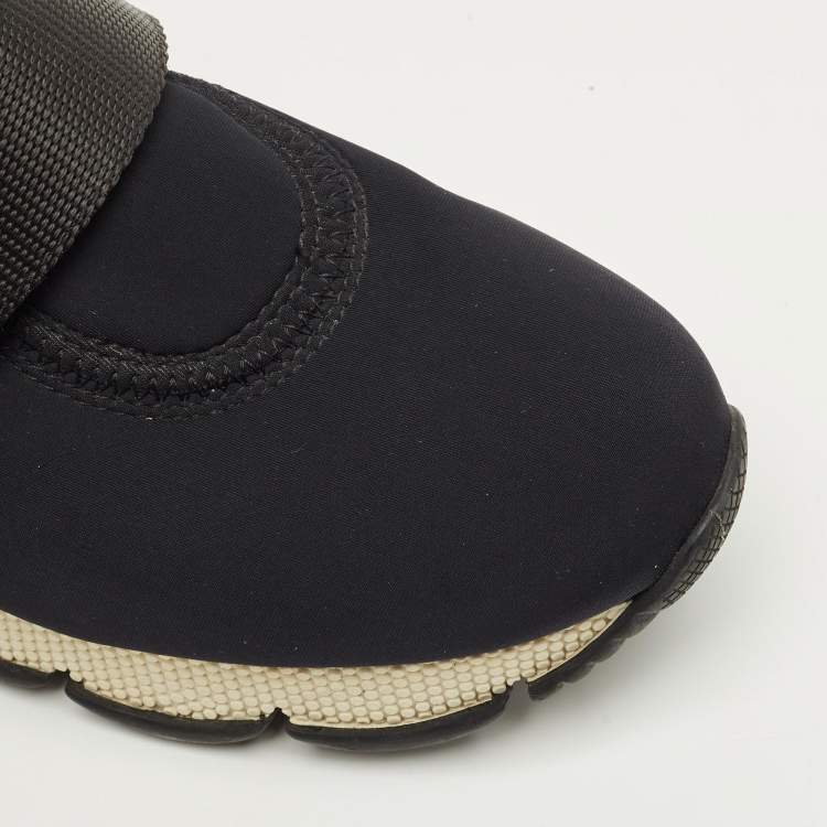 Pre Owned Prada Navy Blue Neoprene Velcro Sneakers Size 37