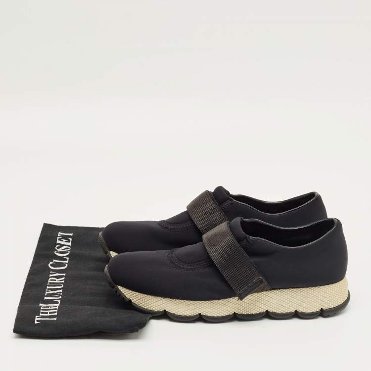 Pre Owned Prada Navy Blue Neoprene Velcro Sneakers Size 37