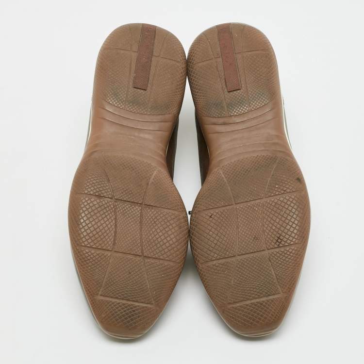 Pre Owned Prada Dark Brown Leather Lace Up Sneakers Size 37