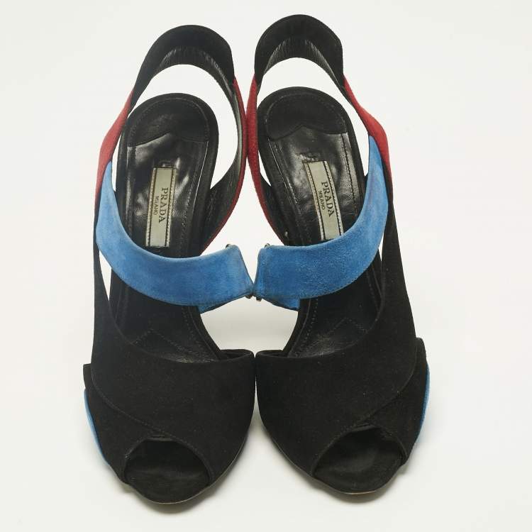 Pre Owned Prada Multicolor Suede Slingback Sandals Size 39