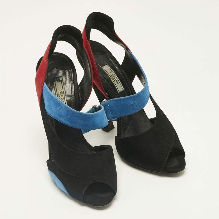 Pre Owned Prada Multicolor Suede Slingback Sandals Size 39