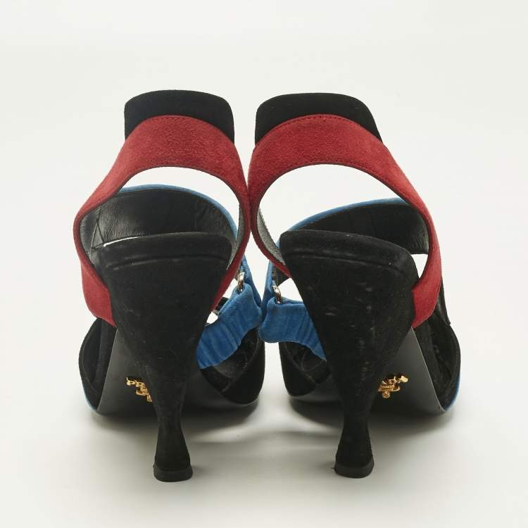 Pre Owned Prada Multicolor Suede Slingback Sandals Size 39