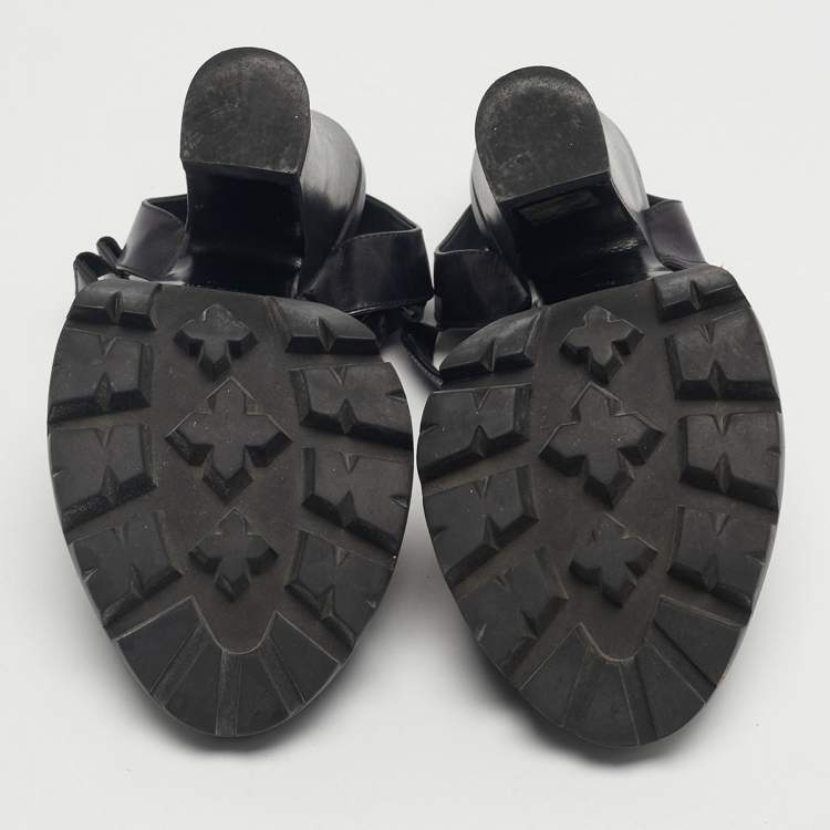 Pre Owned Prada Black Leather Ankle Strap Block Heel Sandals Size 38.5