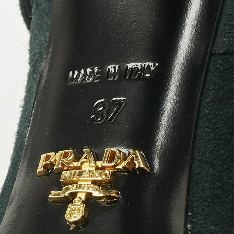 Pre Owned Prada Green Suede Platform Ankle Length Boots Size 37