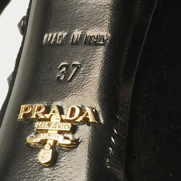 Pre Owned Prada Black Suede Stud Embellish Platform Ankle Length Boots Size 37