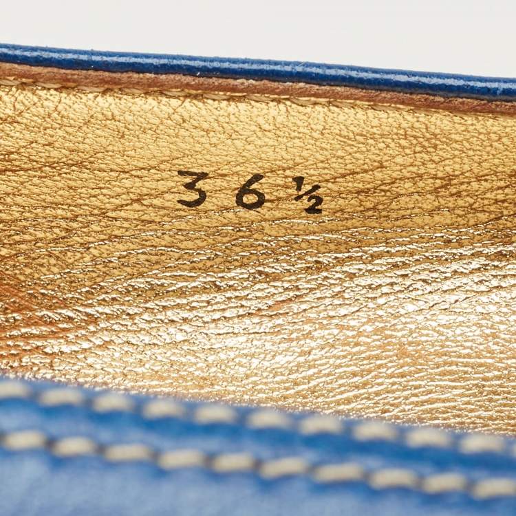 Pre Owned Prada Blue Leather Crystal Embellished Espadrille Flats Size 36.5