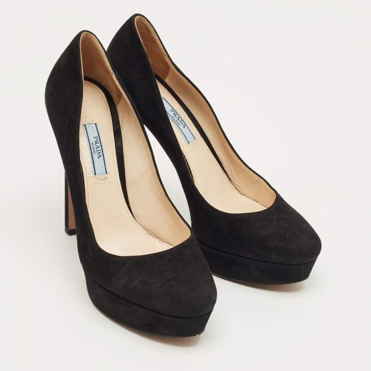 Pre Owned Prada Black Suede Platform Pumps Size 39.5