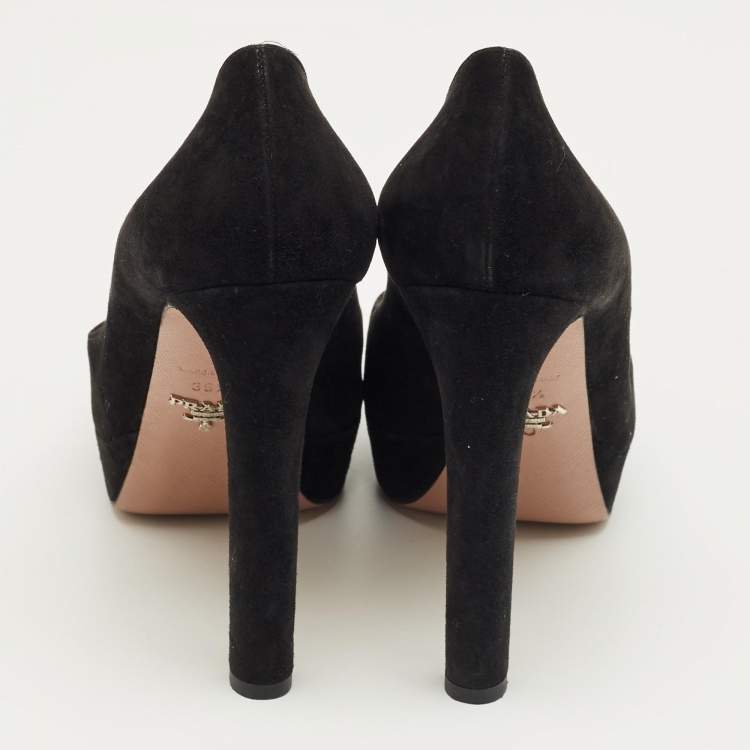 Pre Owned Prada Black Suede Platform Pumps Size 39.5