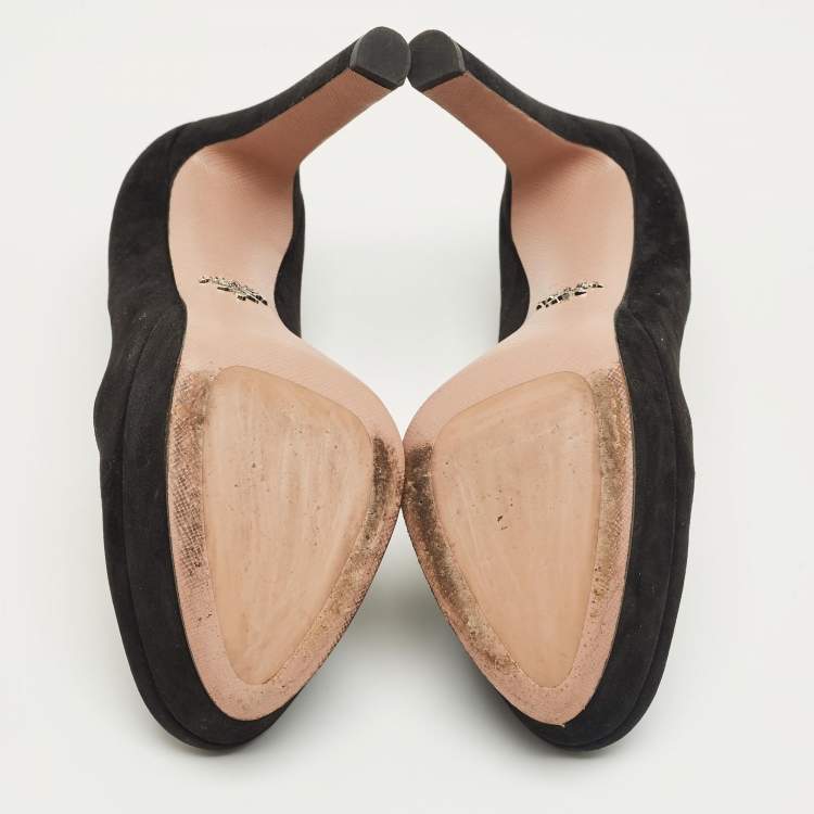 Pre Owned Prada Black Suede Platform Pumps Size 39.5