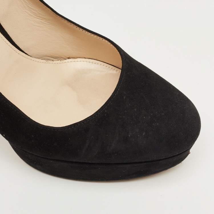 Pre Owned Prada Black Suede Platform Pumps Size 39.5