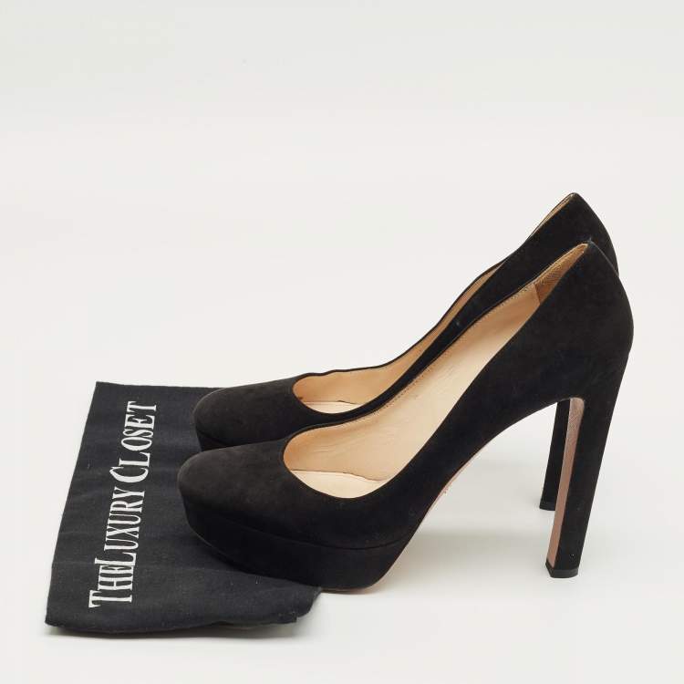 Pre Owned Prada Black Suede Platform Pumps Size 39.5
