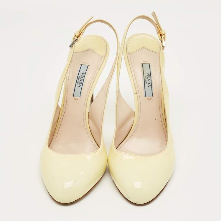 Pre Owned Prada Yellow Patent LeatherRound Toe Slingback Pumps Size 39