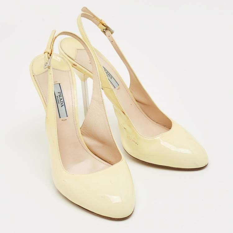 Pre Owned Prada Yellow Patent LeatherRound Toe Slingback Pumps Size 39