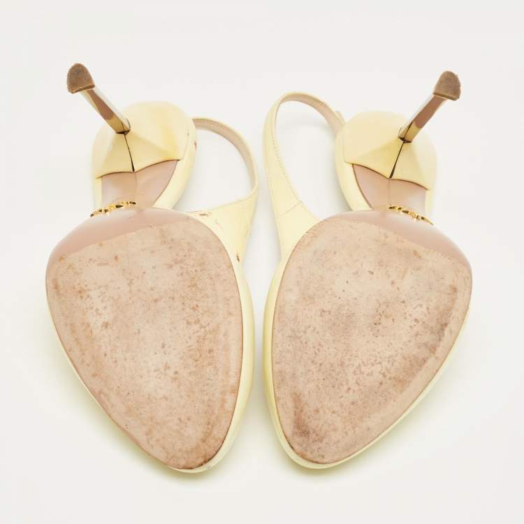 Pre Owned Prada Yellow Patent LeatherRound Toe Slingback Pumps Size 39